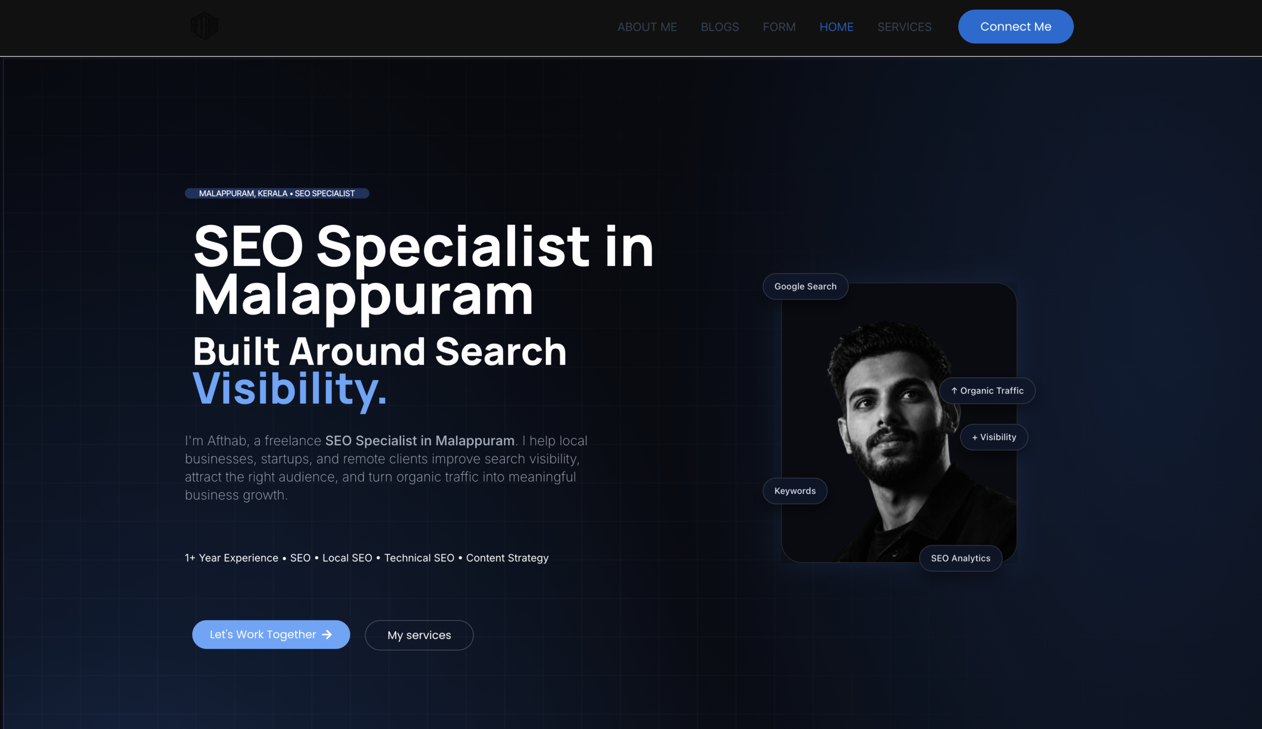 SEO Specialist portfolio designed by me for client