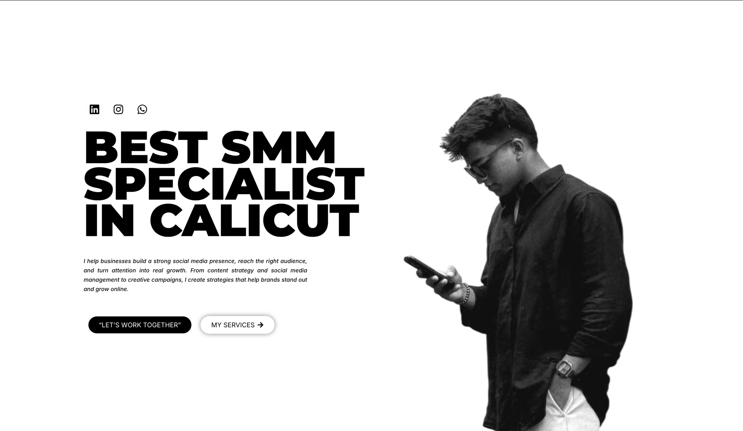 SMM specialist portfolio designed by me for my client
